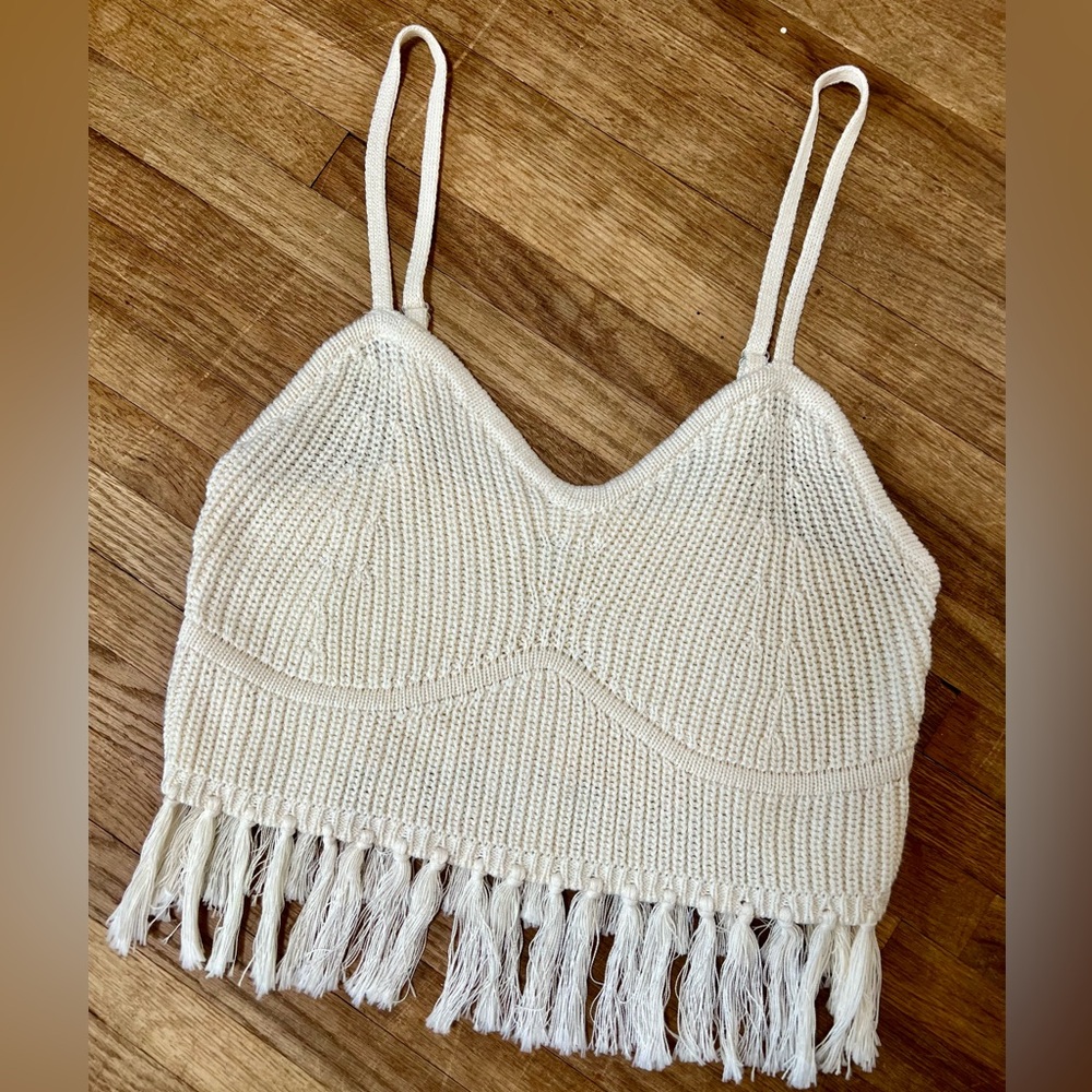 Wild Fable Knit Cropped Cami with fringe